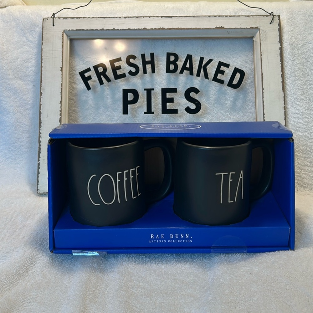 Rae Dunn Black Coffee and Tea Mug Set